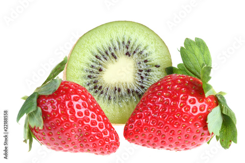 Kiwi and strawberry. It is isolated on white background.