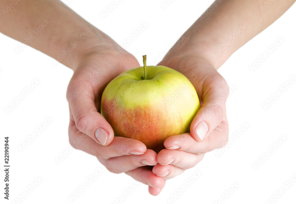 Big apple in hands isolated on white Big apple in hands isolated on white