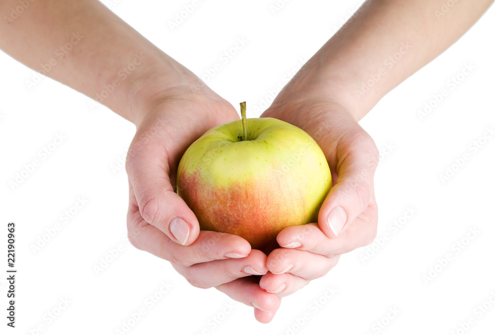 Big apple in hands isolated on white Big apple in hands isolated on white