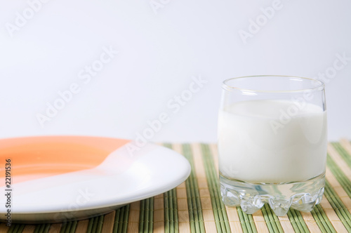 Glass of milk and empty plate