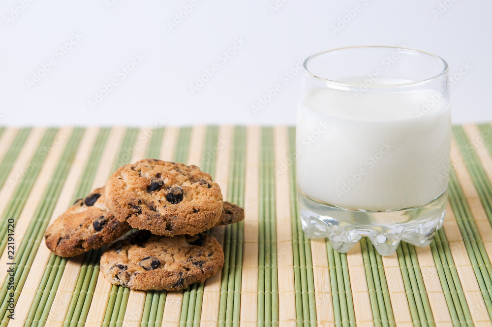 Glass of milk and chocolate cookies Glass of milk and chocolate cookies