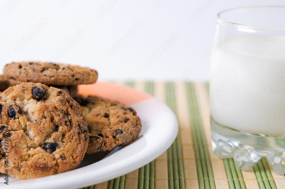 Glass of milk and chocolate cookies Glass of milk and chocolate cookies