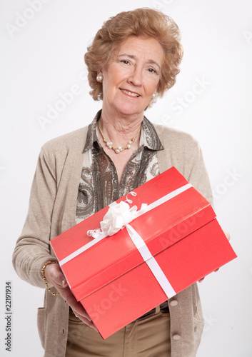 Happy elegant lady giving a...