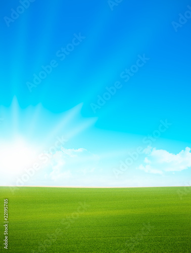 Landscape - green field and blue sky
