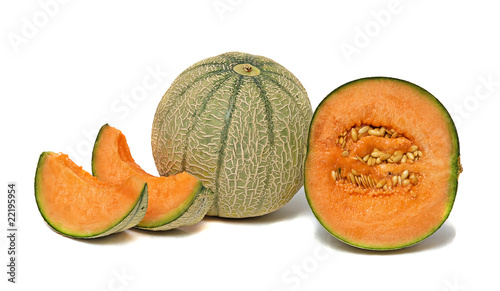 melon and segments isolated on white background