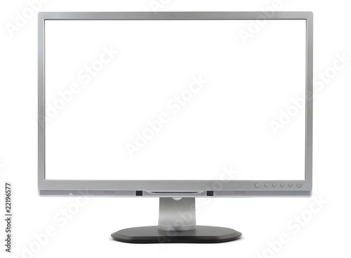 New metallic computer monitor isolated on white. Clipped