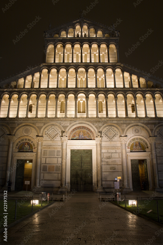 Pisa - facade of cathedral in the night