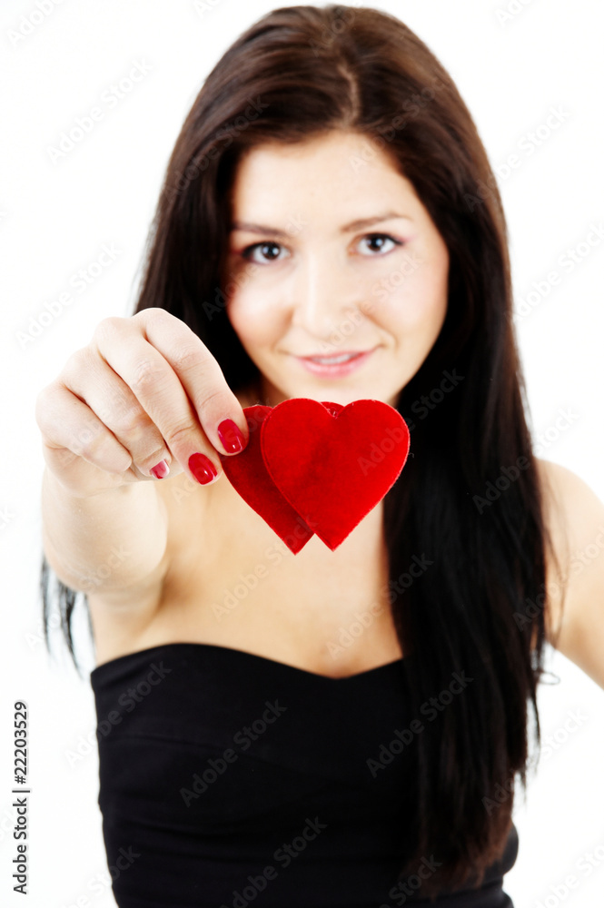 Girl holding a double heart Girl holding a double heart