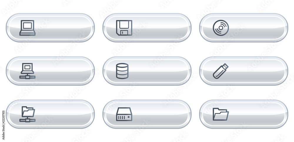 Drives and storage web icons,white buttons with copyspace Drives and storage web icons,white buttons with copyspace