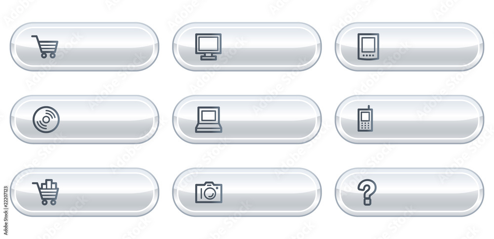 Electronics web icons set 1, white buttons with copyspace Electronics web icons set 1, white buttons with copyspace