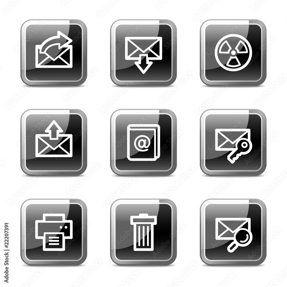 E-mail web icons set 2, black square glossy buttons series E-mail web icons set 2, black square glossy buttons series