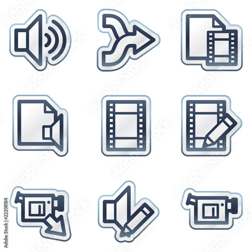 Audio video edit web icons, deep blue contour sticker series
