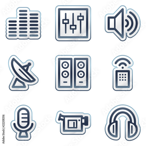 Media web icons, deep blue contour sticker series