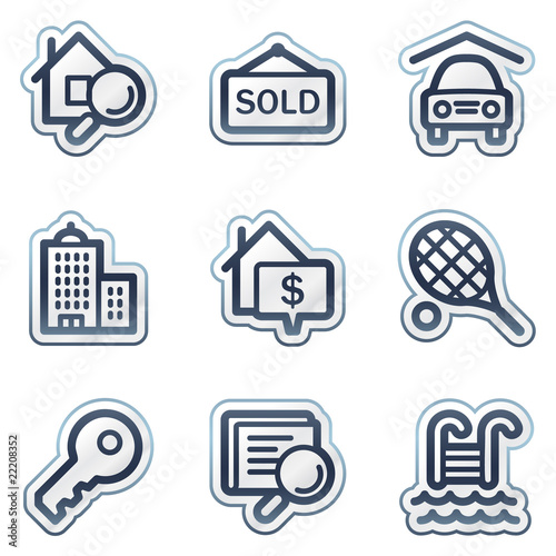 Real estate web icons, deep blue contour sticker series
