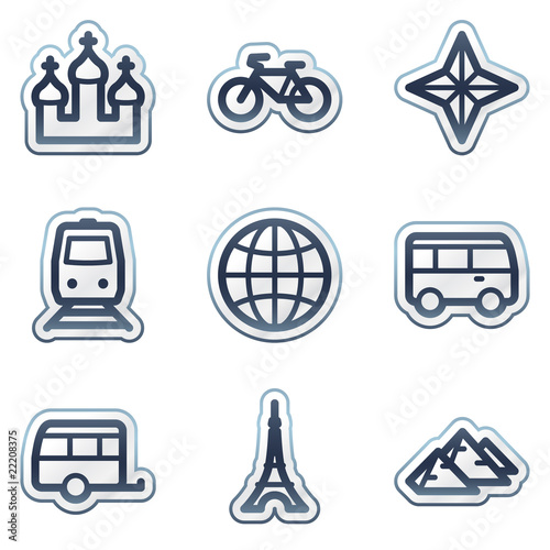 Travel web icons set 2, deep blue contour sticker series