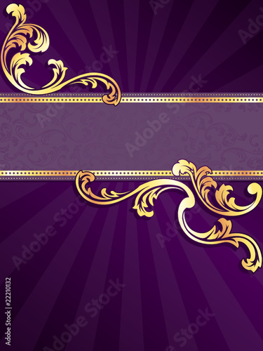 Purple vertical banner with gold filigree