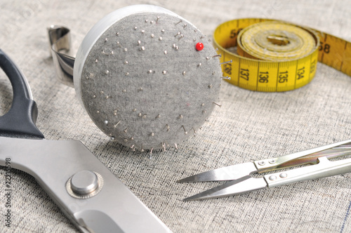 Close up of tailor equipment.