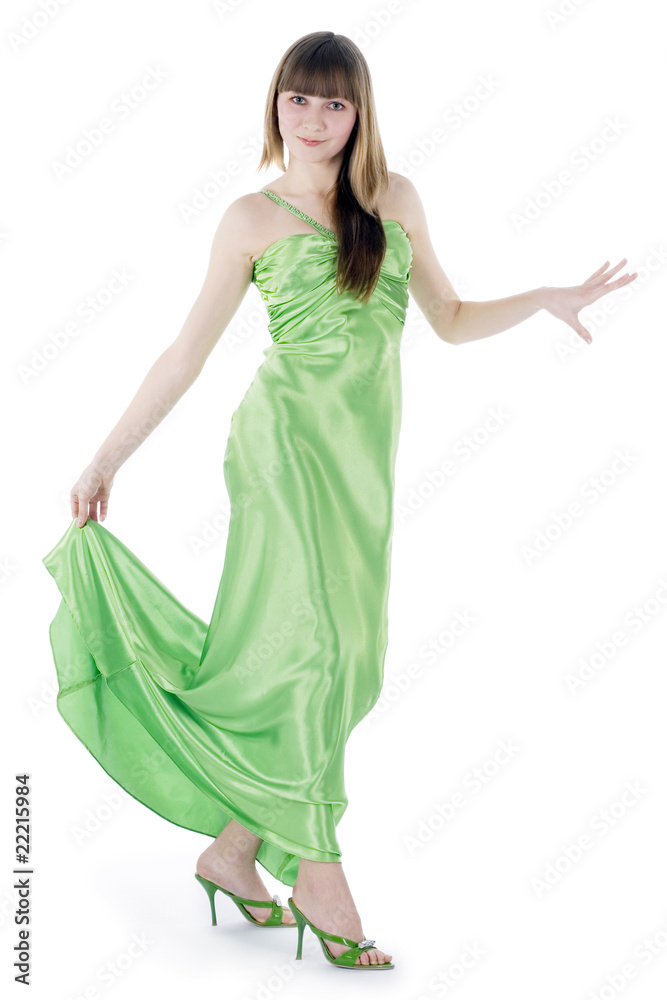 Bright picture of lovely woman in green dress Bright picture of lovely woman in green dress