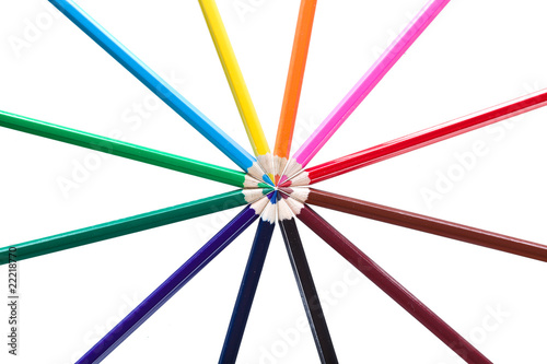 Crayons. Colored pencils forming a color circle