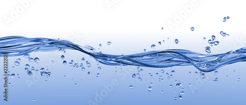 Flowing water panorama with bubbles
