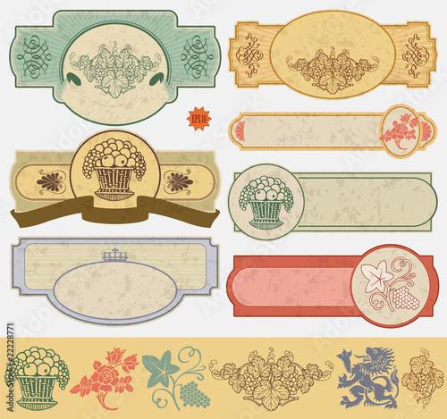 vintage style labels on different topics for decoration