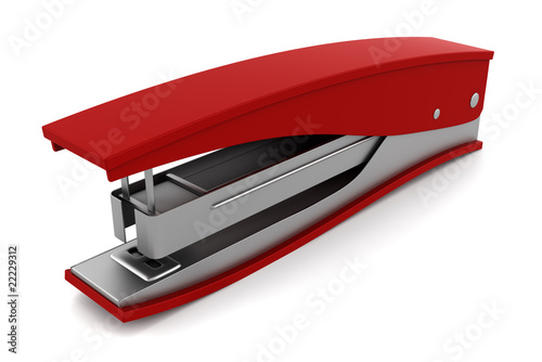 red stapler isolated on white background with clipping path photo