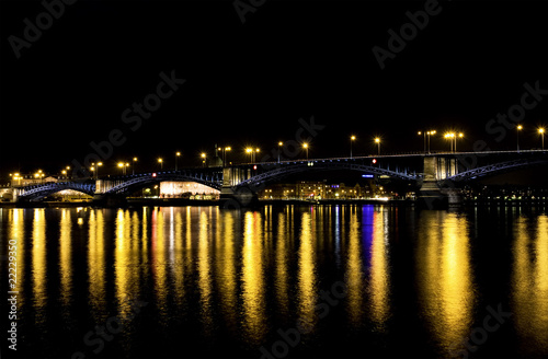 Rhine bridge the German cities Mainz and Wiesbaden at night