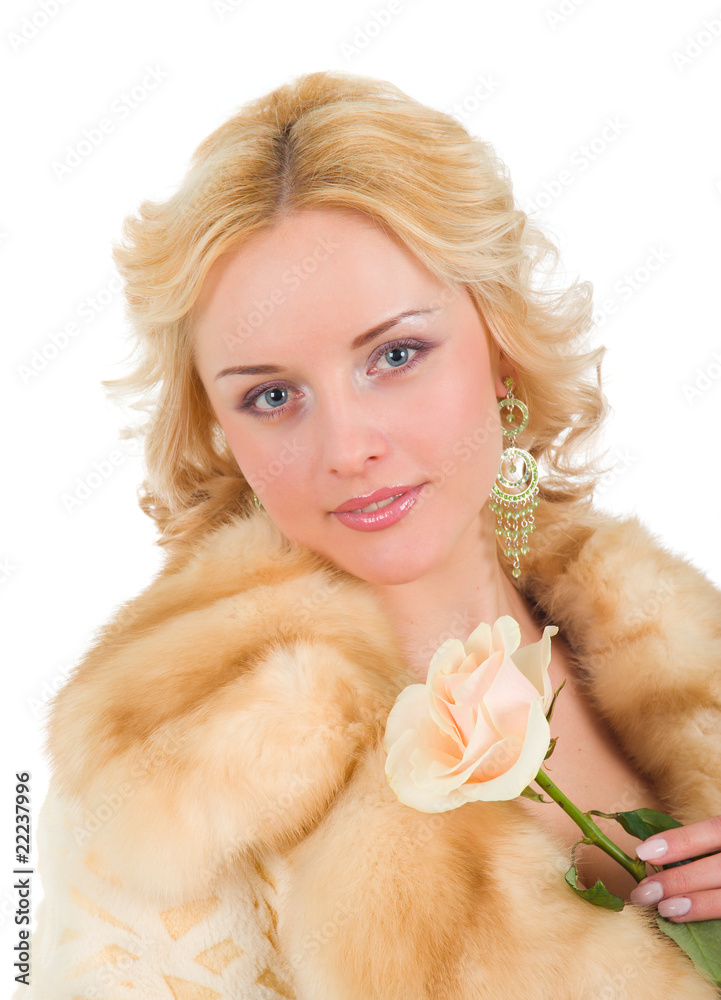 pretty model wearing fur coat with rose pretty model wearing fur coat with rose