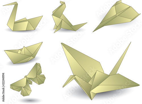 Origami objects isolated on white