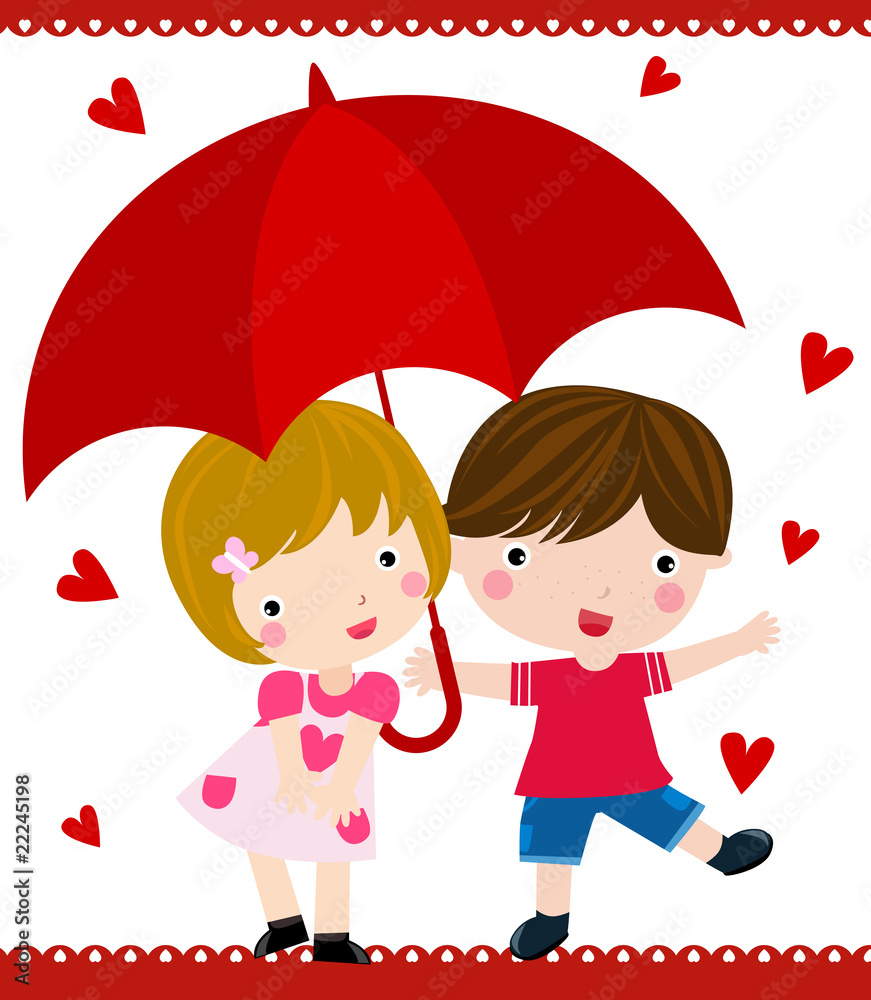 boy and girl under the umbrella