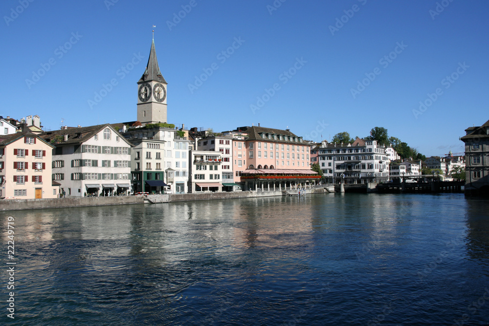 Zurich cityscape with Limmat River