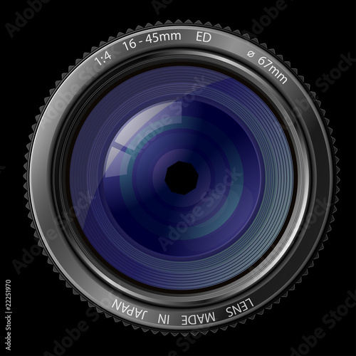 A camera lens vector illustration with realistic reflections