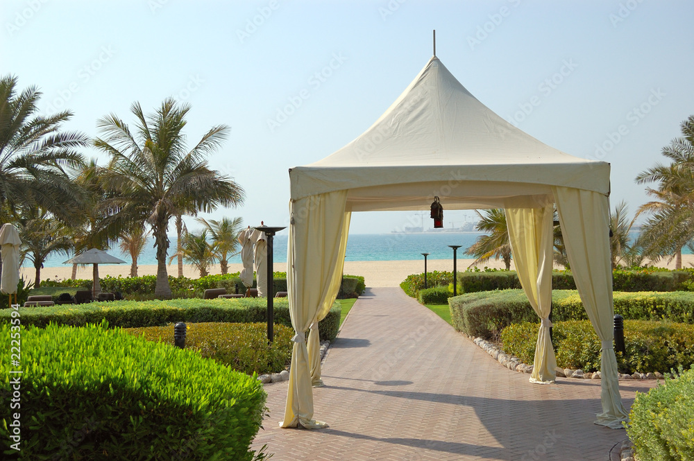Hut at recreation area of luxury hotel, Dubai, UAE