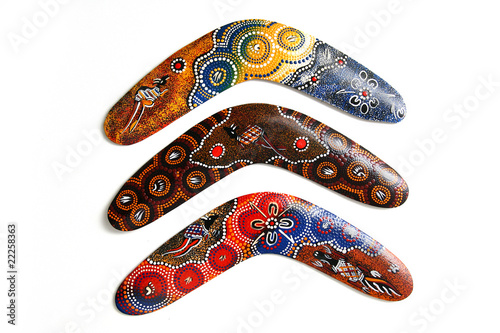 Australian Boomerang with beautiful design. Isolated on white