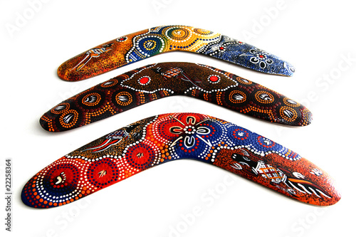 Australian Boomerang with beautiful design. Isolated on white