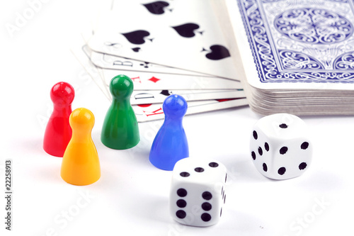 Poker set, playing cards, dices, pawns