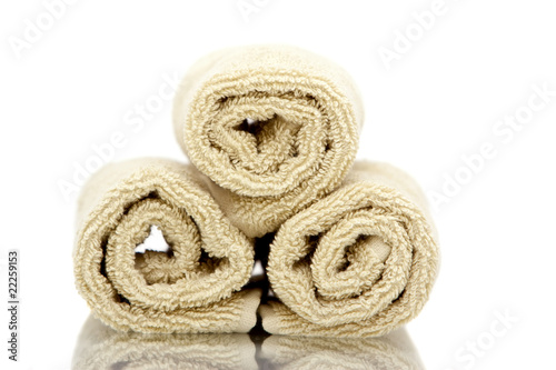 Spa towels on white background