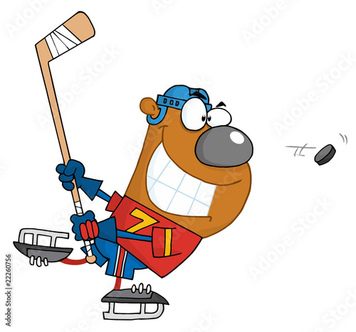 Grinning Bear Playing Ice Hockey