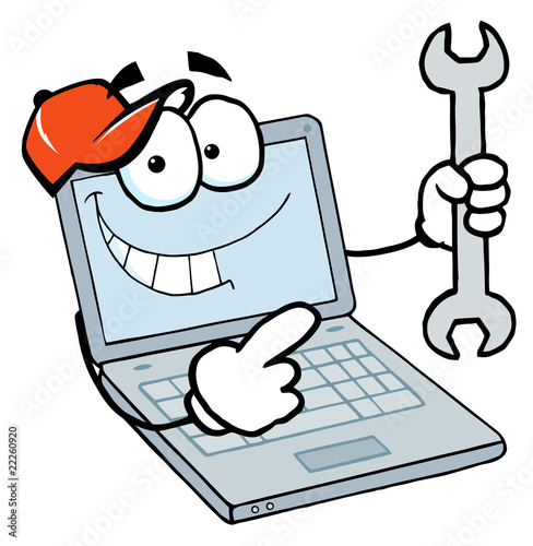 Laptop Cartoon Character Holding A Wrench