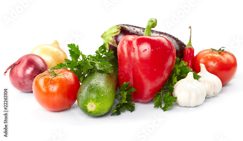 fresh vegetables on the white background