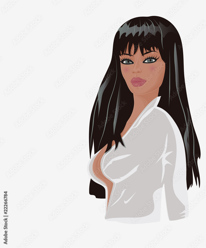 portrait of a young sexy woman with long black hair Stock Vector | Adobe  Stock