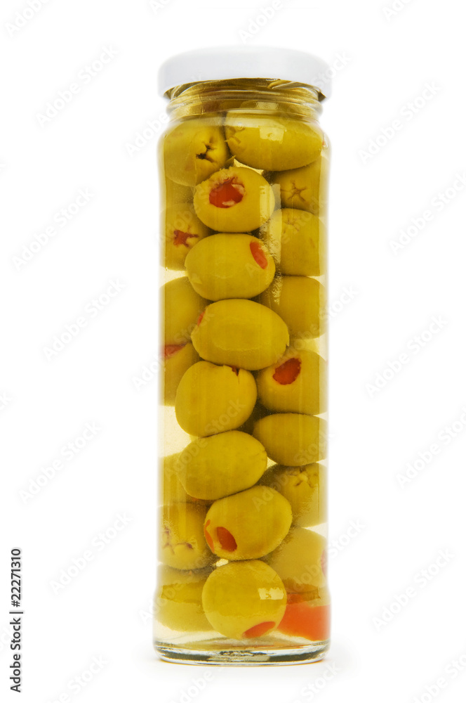Pickled olives in glass jar Pickled olives in glass jar