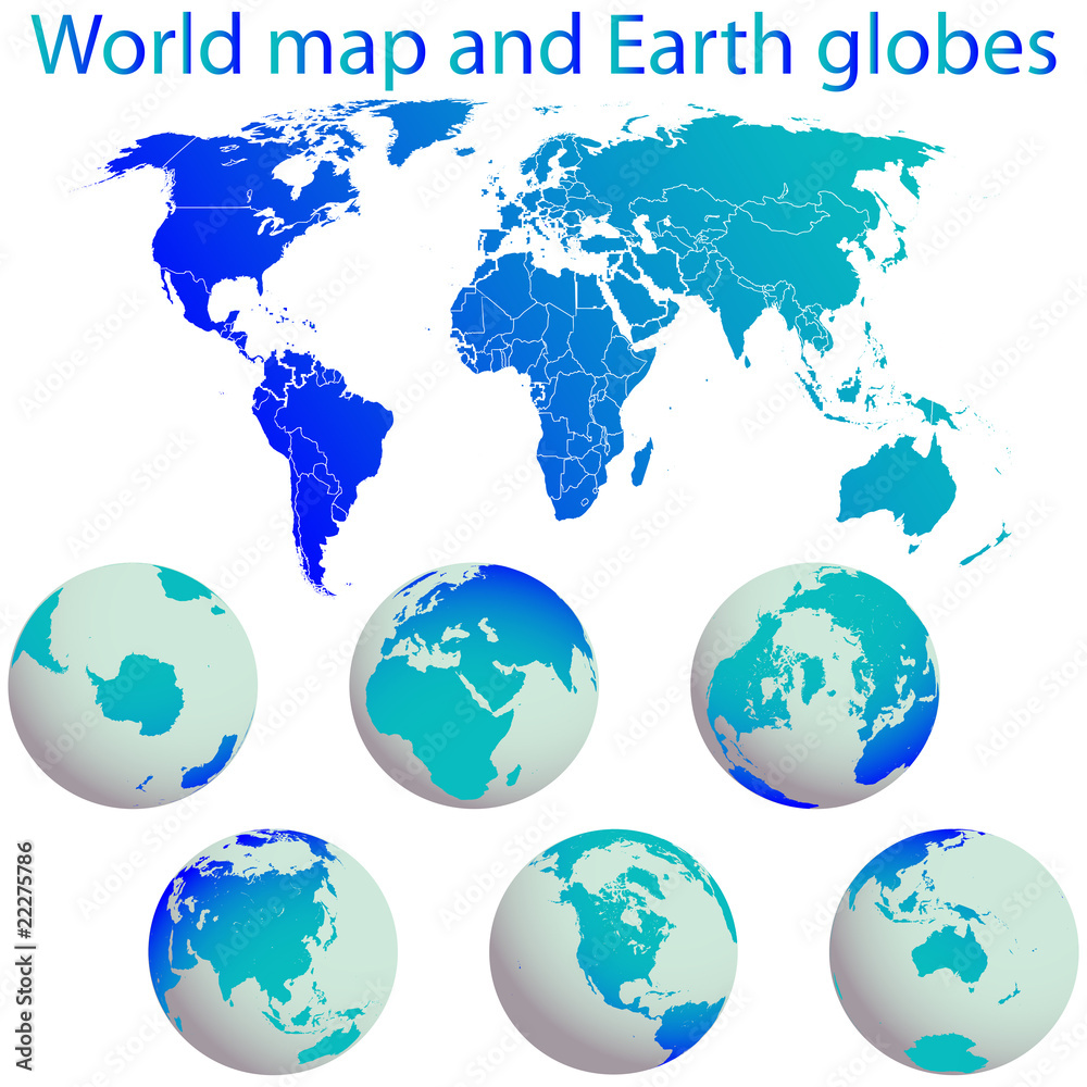 world map and earth globes
