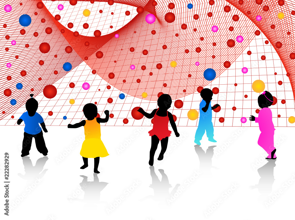 Fototapeta premium Kids silhouettes and abstract