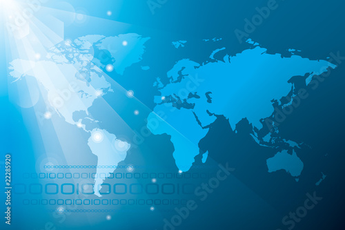 Blue Abstract Background with World Map