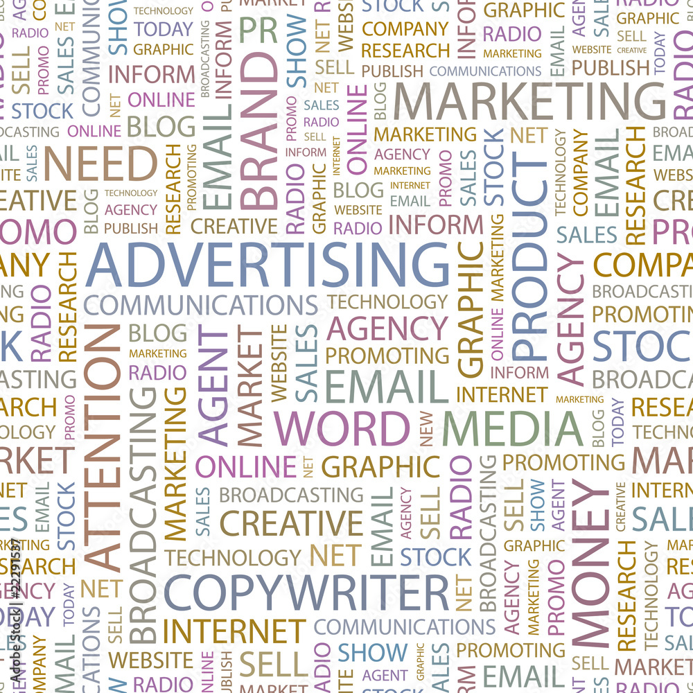ADVERTISING. Seamless vector pattern with word cloud. ADVERTISING. Seamless vector pattern with word cloud.