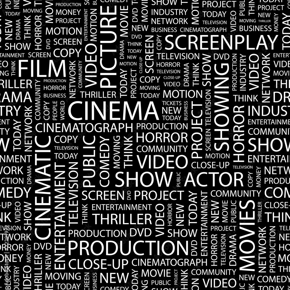 Fototapeta premium CINEMA. Seamless vector pattern with word cloud.