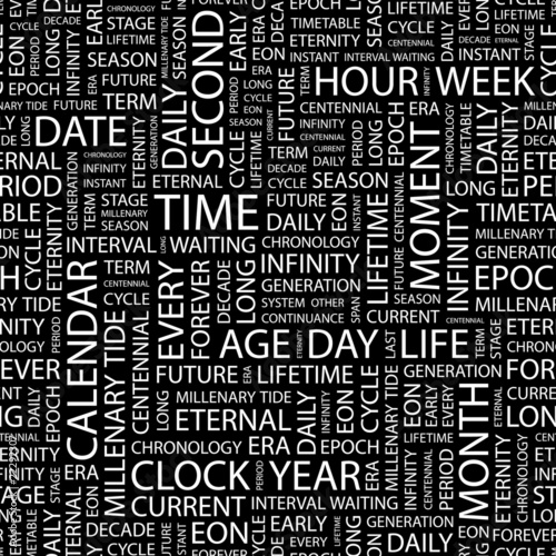 TIME. Seamless vector pattern with word cloud.