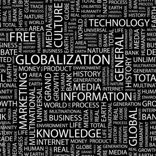 GLOBALIZATION. Seamless vector pattern with word cloud.
