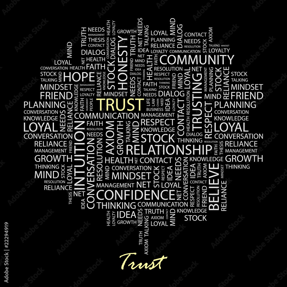 TRUST. Word collage on black background. Vector illustration. TRUST. Word collage on black background. Vector illustration.